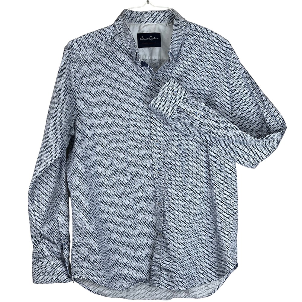 Robert Graham Mens XL Tailored Fit Button Down Shirt Blue Geometric Long Sleeve